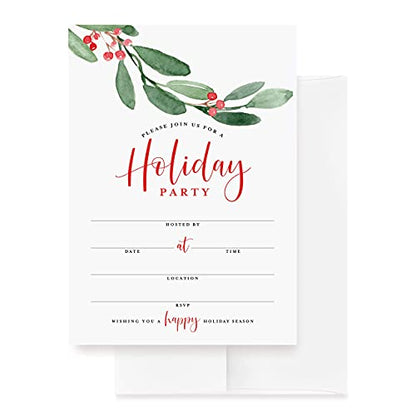 Bliss Collections Holiday Party Invitations with Envelopes, 25 Holiday Season 5x7 Fill-In Invites with 25 Envelopes for Winter Celebrations, Christmas, Hanukkah, Kwanzaa or New Year’s Parties - style: Holiday Season