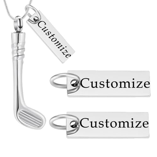 Golf Clubs Urn Necklace for Ashes Sport Cremation Jewelry Stainless Steel Memorial Necklaces Ash Holder for Human Pets Keepsake Jewelry for Loved Ones with Fill Tool - color: Customize