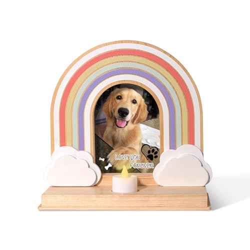 Dog Memorial Gifts for Loss, Rainbow Bridge Dog Memorial Gifts | Pet Remembrance Loss Sympathy for Dogs & Cats Passed Away, Solid Wood Rainbow Bridge Picture Frame Hold 4x6 Photo