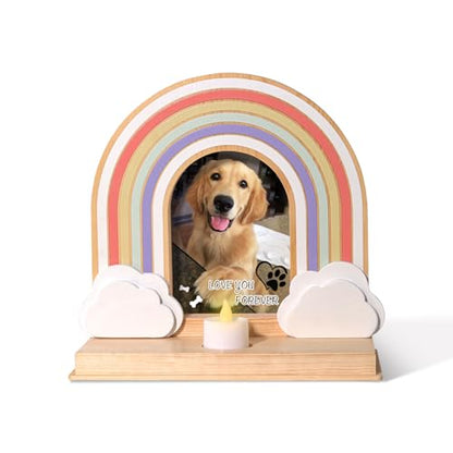 Dog Memorial Gifts for Loss, Rainbow Bridge Dog Memorial Gifts | Pet Remembrance Loss Sympathy for Dogs & Cats Passed Away, Solid Wood Rainbow Bridge Picture Frame Hold 4x6 Photo