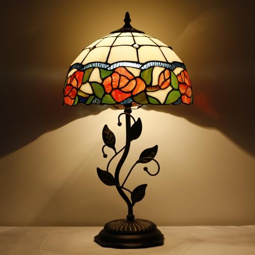 Tiffany Lamp Rose Flower Style Stained Glass Table Lamp - color: Rose Flower