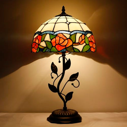 Tiffany Lamp Rose Flower Style Stained Glass Table Lamp - color: Rose Flower