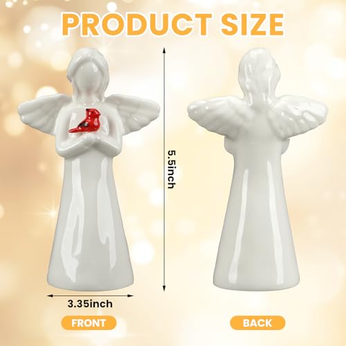 Riakrum Ceramic Cardinal Guardian Angel Night Light Figurine | Willow Messenger LED Ceramic with Wings Faith Decor for Sympathy Gifts, with Lighting Gift for Birthday - style: Cardinal