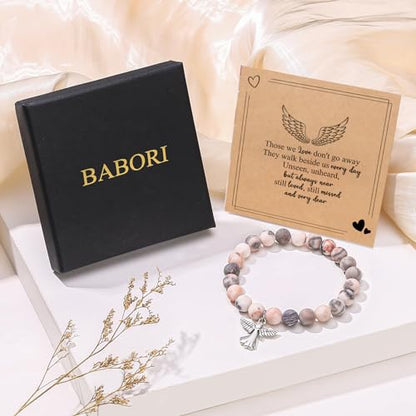 Sympathy Gifts for Loss of Loved one Memorial Healing Remembrance Condolence Grief Present for Women Pink Beads Bracelet With Angel Wings - style: Pink-Angel-Those we love don't go away
