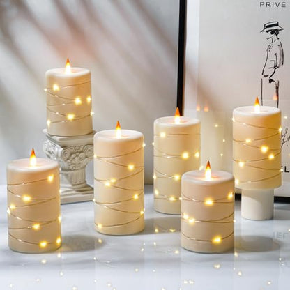 Upinmz 6 Pack Flameless LED Pillar Candles, Battery Operated Flickering Plastic Candles with Remote & Timer, Set for Home, Wedding & Holiday Ambience, Ivory White - size: Ivory-Acrylic-6 Pack