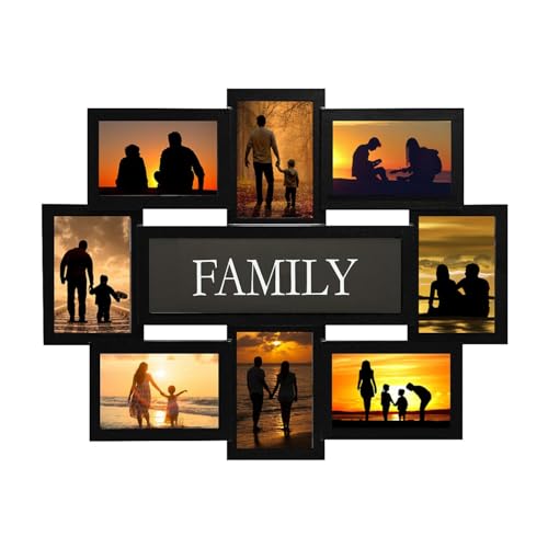 J.M.Deco 8 Opening Family Reunion Photo Frames, Collage Picture Frames for Wall Decor, Reunion Friends Memory Photo Frame Selfie Gallery Collage, Wall Hanging for 4x6 Picture Frames Black - color: Black/ Family