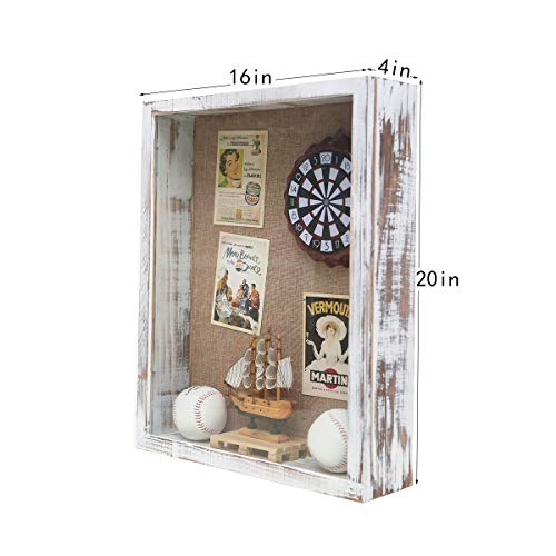 16x20 Extra Large 4-Inch Deep Wood Shadow Box Frame, Distressed White - color: Distressed White, size: 16x20