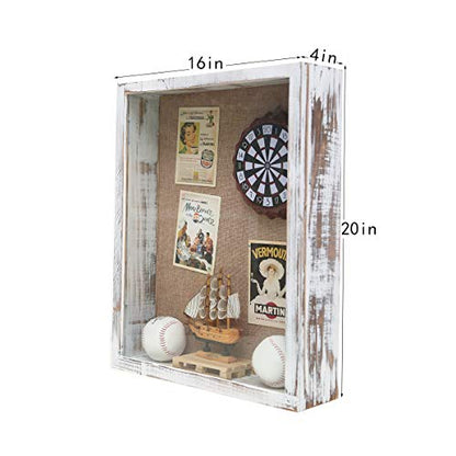 16x20 Extra Large 4-Inch Deep Wood Shadow Box Frame, Distressed White - color: Distressed White, size: 16x20