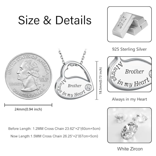 S925 Sterling Silver Heart Urn Necklace Memorial Ashes Keepsake Jewelry - style: Brother