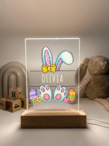 Easter Bunny Easter Holiday Eggs Hunt Celebrate New Life Rabbit Decoration - Too Cute To Resist Night Light Up Table Lamp Wood Base LED Personalized Name Free Engraved - It's WOW Great Gift