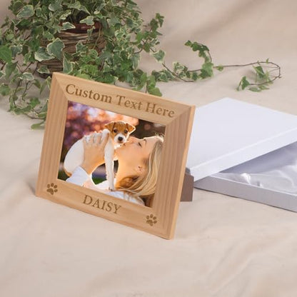 Personalized Dog Picture Frame with Gift Box, 5x7 Wooden Pet Photo Frame - color: Wood Frame, size: Landscape 5X7