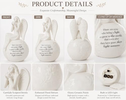 Memorial Angel Figurine with LED Light, Sympathy Gifts for Loss of Loved One, Ceramic Remembrance Angel Statue, Bereavement Gift, Funeral Keepsake, in Memory Gift, Batteries Included - color: White With Warm Light