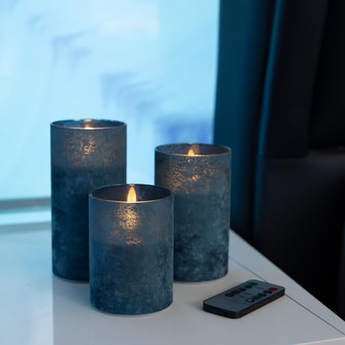 ANGELLOONG Blue Candles, Flickering Flameless Candles with Remote for Room - color: Sandblast Blue