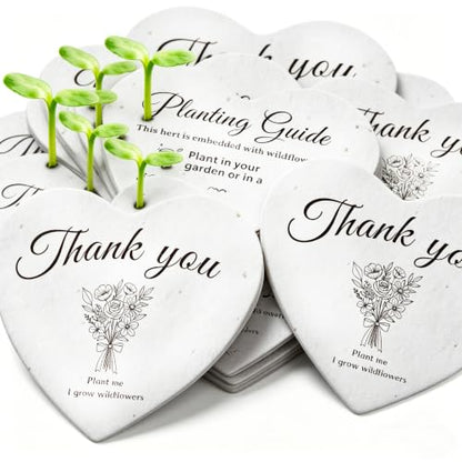 50 Pcs Plantable Seed Paper Hearts with Wildflower Seeds, Growable Thank You Cards for Bridal Showers, Weddings, Holidays & Small Business - color: 50 pcs