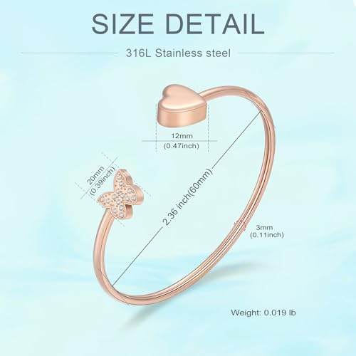 Heart Cremation Bracelets for Ashes Crystal Butterfly Urn Bracelets Stainless Steel Openable Cuff Bangle Memorial Keepsakes Jewelry for Men Women - color: Customize