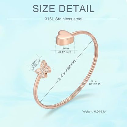 Heart Cremation Bracelets for Ashes Crystal Butterfly Urn Bracelets Stainless Steel Openable Cuff Bangle Memorial Keepsakes Jewelry for Men Women - color: Customize