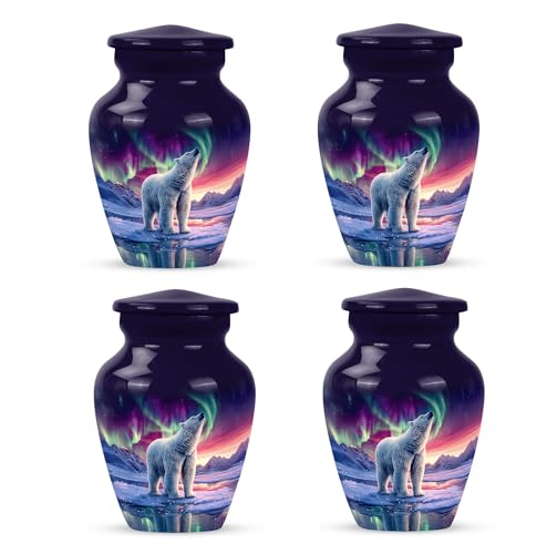 Polar Bear Urns - Funeral Keepsake Urns For Human Ashes Adult Male - Aurora Borealis Cremation Urn For Women & Men - Burial Urns For Mom & Dad - Funeral Keepsake Decorative - 3 Inch, Set of 4 - color: Burial Urns for Adult Human Ashes, size: 3 INCH, Set o