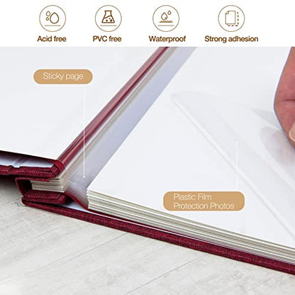 potricher Self Adhesive Photo Album 40 Pages, Linen cover, Red | Photo Album Self Adhesive 4x6 5x7 8x10 Pictures, Linen Cover DIY Scrapbook Albums for Family, Wedding, Baby, Anniversary - color: Red, size: 11x10.6 Inches 40 Pages