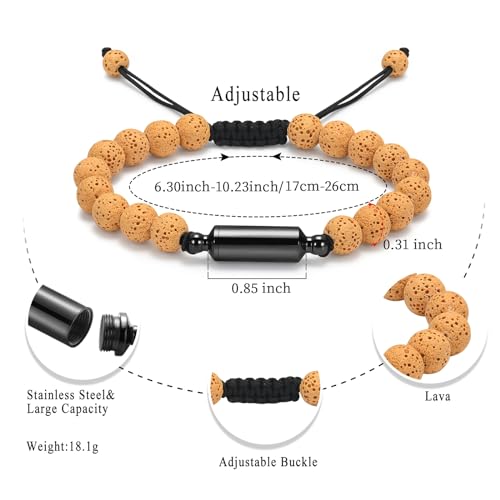 Oinsi Lava Rock Bracelet With Tube Memorial Urn Jewelry For Ashes Of Loved Ones Keepsake Cremation Bracelet Women Men Adjustable Length - color: Yellow