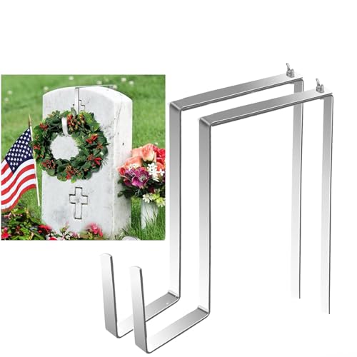 2 Pcs Christmas Headstone Wreath Hanger Adjustable Cemetery Tombstone Wreath Holder- Stainless Steel Cemetery Gravestone Wreath Stand for Christmas Easter Memorial Day adjustable wreath hanger
