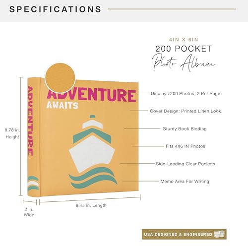 MCS Adventure Awaits Orange Photo Album, 200-Pocket, 4x6, 12x12 Pages - style: Adventure Awaits