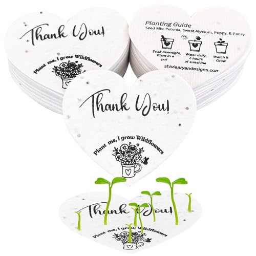50 Plantable Seed Paper Hearts with Wildflower Seeds- A Thank You Card That Grows | A Memorable Gift Tag That Keeps Giving | 2.5in x 2in Thank You Note for Bridal Shower, Weddings, Holidays, and for Small Business Thank You Cards