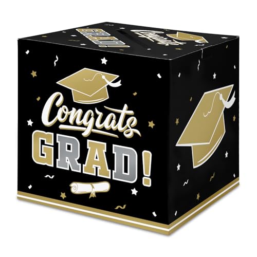 Gatherfun Graduation Decorations 2026 Graduation Box Graduation Card Box for Graduation Gift Graduation Party Favors Decor Party Supplies （Black and Gold） - color: black gold