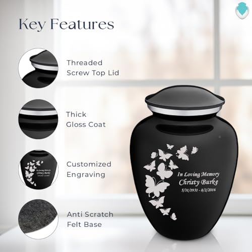Geturns Embrace Adult Custom Butterfly Cremation Urns for Human Ashes I Black Large Funeral Urn for Female and Male I 200 lbs - color: Black