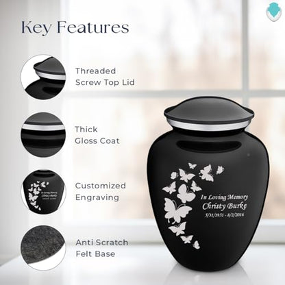 Geturns Embrace Adult Custom Butterfly Cremation Urns for Human Ashes I Black Large Funeral Urn for Female and Male I 200 lbs - color: Black