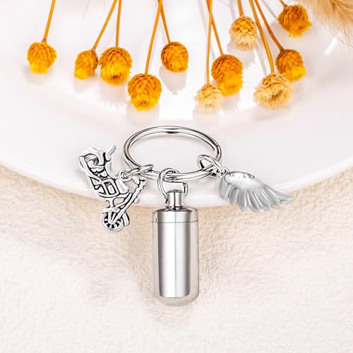 Gredstar Cremation Urn Keychain for Ashes, Cylinder Memorial Keepsake - color: Motorcycle