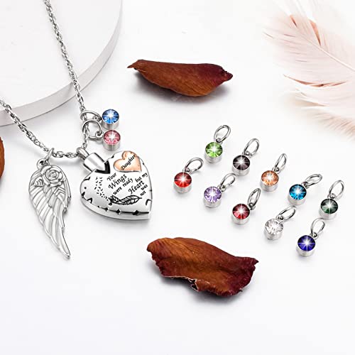 Dletay Heart Cremation Necklace for Ashes Cremation Jewelry with 12 Birthstones Urn Necklace for Ashes-Your Wings were Ready but My Heart was Not - style: Daughter