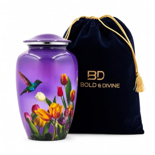 BOLD & DIVINE Purple Hummingbird Cremation Urn | Human Ashes Adult Memorial urn, Burial, Funeral Cremation Urns | 200 Cubic Inches (Large Adult) - size: Large