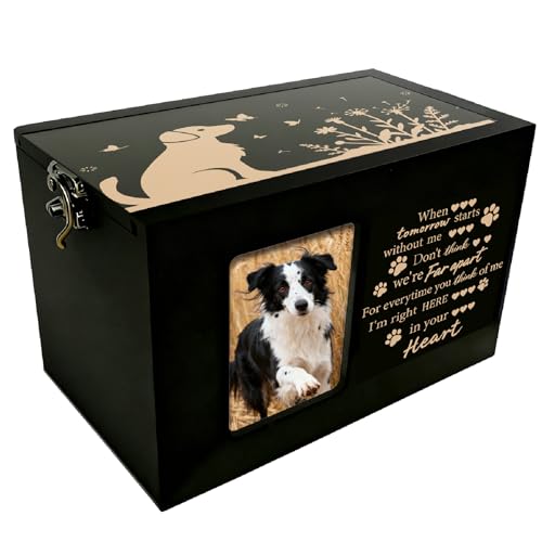 Dog Pet Urn Wooden Pet Memorial Box Dog Flower Butterfly Words Pattern Rectangle Storage Containers Cremation Box with Photo Frame for Animal Memorial Remembrance Gift 6.3 x 4.3 x 4.3 Inch - color: Dog