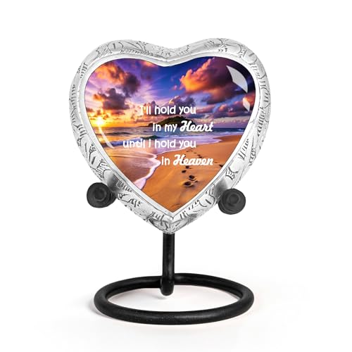 Footprint Heart Keepsake Cremation Urn for Human Ashes – Small Aluminum Memorial Urn with Inspirational Quote, Decorative Remembrance Keepsake for Men & Women - size: Small Heart