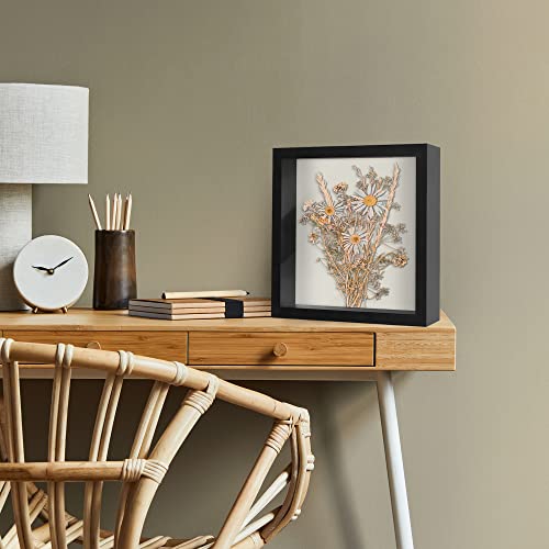Americanflat 11x11 Shadow Box Frame with Shatter-Resistant Glass - Silhouette Collection - Large Shadow Box Display Case for Tabletop and Wall Display - Black with Soft Felt Back | Shatter-resistant glass, 1.5 inch interior depth, displays keepsakes, meda