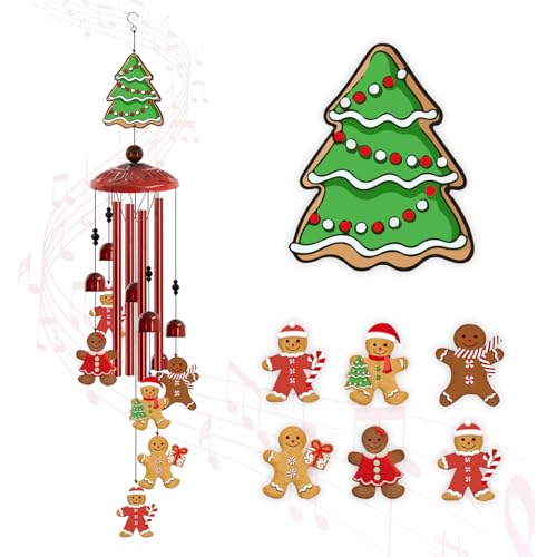 35" Metal Wind Chimes for Outdoor Decor | Waterproof Hanging Wind Bell for Garden, Patio, Porch, Elegant Ornament for Yard Porch,Garden Decoration Outdoor - size: 35"Gingerbread Man