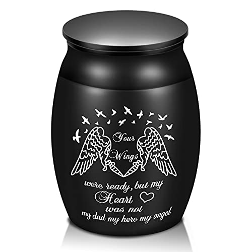 Urns for Dad Ashes, 1.6“ High Small Cremation Urns, Handcrafted Decorative Urns for Funeral, Memorial Keepsake Urn, Engraved Your Wings were Ready, But My Heart was Not Urn for Sharing - style: Dad keepsake