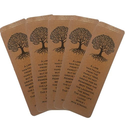 Funeral Favors for Guests - Tree of Life Bookmarks with Sympathy Poem - Bulk Set of 24 - Hand Out at Celebration of Life, Memorial, Remembrance Service, Bereavement Ceremony - Thank You Gift, Keepsake - style: Brown Tree
