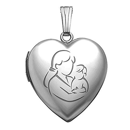PicturesOnGold.com Silver Mom and Son Heart Locket 3/4 Inch X 3/4 Inch - style: Locket+Engraving