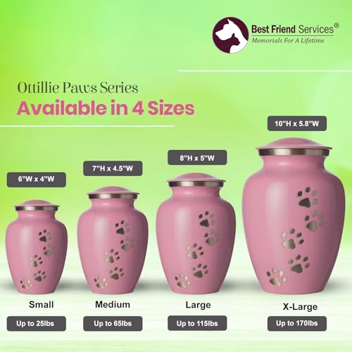 Ottillie Legacy Pink/Pewter/Vert Urn, up to 25lbs - color: Ardent Pink, Vertical Pewter Paws, size: Small