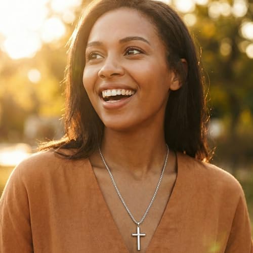 925 Sterling Silver Cross Necklace for Men & Women Crucifix Jesus/Cross Pendant with 22"+2" Stainless Steel Chain Jewelry Gift for Christmas, Father's Day, Mother's Day, Birthday-Gift Box Included - style: A03 Cross