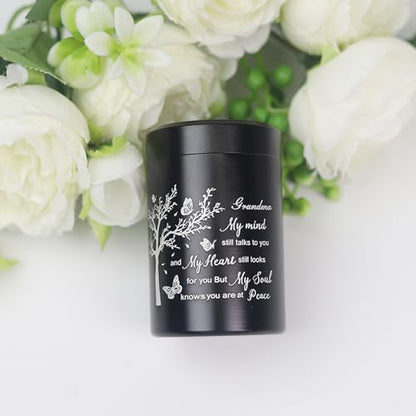 3 Inch Small Urn for Human Ashes Aluminum Mini Cremation Small Keepsake Box for Sharing Ashes Mini Urn-Grandma - size: Black-Grandma