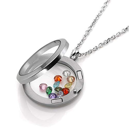 Jovivi 25mm/30mm Living Floating Memory Glass Locket Necklace - Stainless Steel Secure Buckle Closure - color: 30mm(Clear Locket)