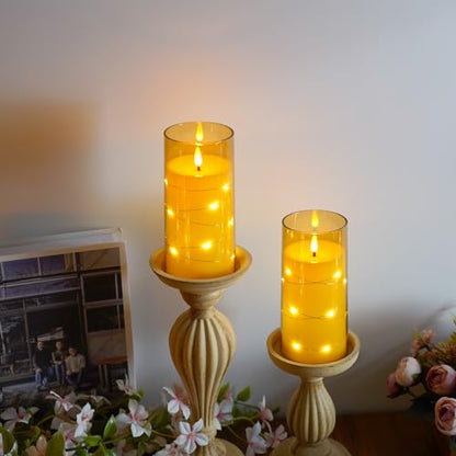 Amber Flickering Flameless Candles with Remote Timer, 6 pcs LED Battery Operated Candles with String Lights, Same Size D3 H6 - color: Amber
