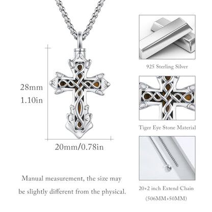 925 Sterling Silver Celtic Cross Urn Necklace for Ashes | Memorial Keepsake Cremation Catholic Jewelry for Men Women - color: Silver-E