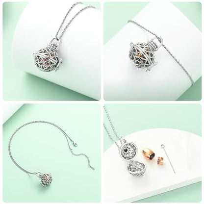 Yinplsmemory Cremation Jewelry Urn Necklace for Ashes with Mini Keepsake Jar - color: Silver&rose gold