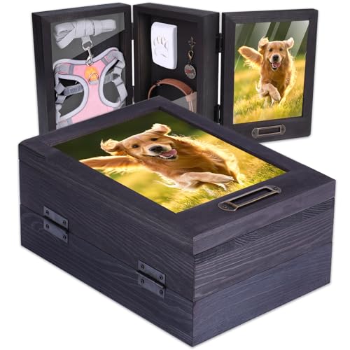 XKDOUS Tri-Fold Premium Solid Wood Photo Frame 6×8', pet Memorial Gifts for Loss of Dogs, Pet Picture Frame, Dogs & Cats Loss of Dog Sympathy Gift, Pet Memorial Shadow Box, with Clay paw Print kit
