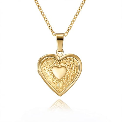 Rnivida Flowers Heart Locket Necklace for Women, Hold Photo Pictures Locket, 18 Inches - color: Gold - small heart