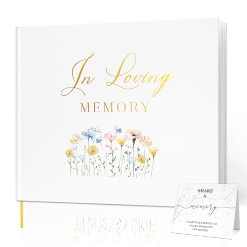 Funeral Guest Book for Memorial Service, in Loving Memory 9x7.5 - color: White Flower