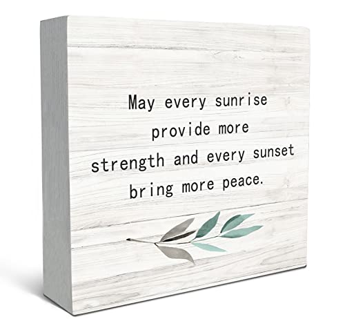 SRADMO May Every Sunrise Provide More Strength and Every Sunset Bring More Peace Wood Box Sign Desk Decor, Rustic Inspirational Wooden Block Box Sign Decoration For Home Office Shelf Table Decor - color: MAY-white, size: 5 x 5 inches